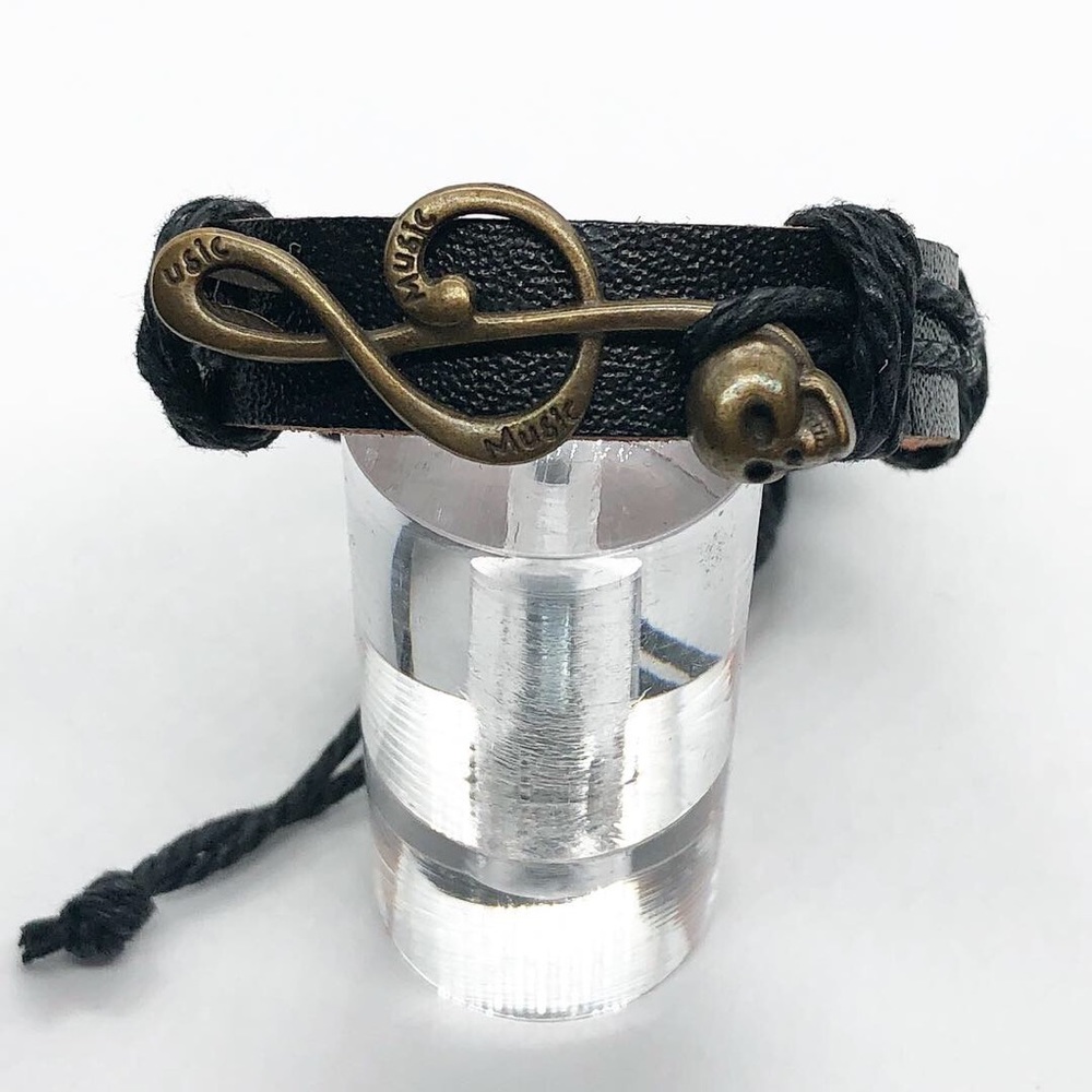 Black leather bracelet.